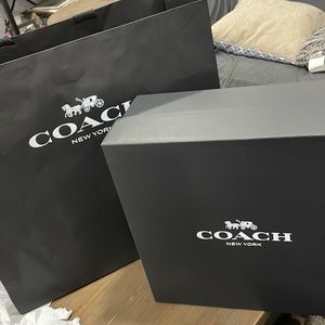 Coach large bag, red ribbon & empty purse box